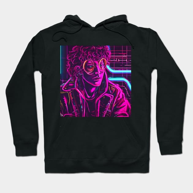 Neon Hippie Cyberpunk Hoodie by Vish artd